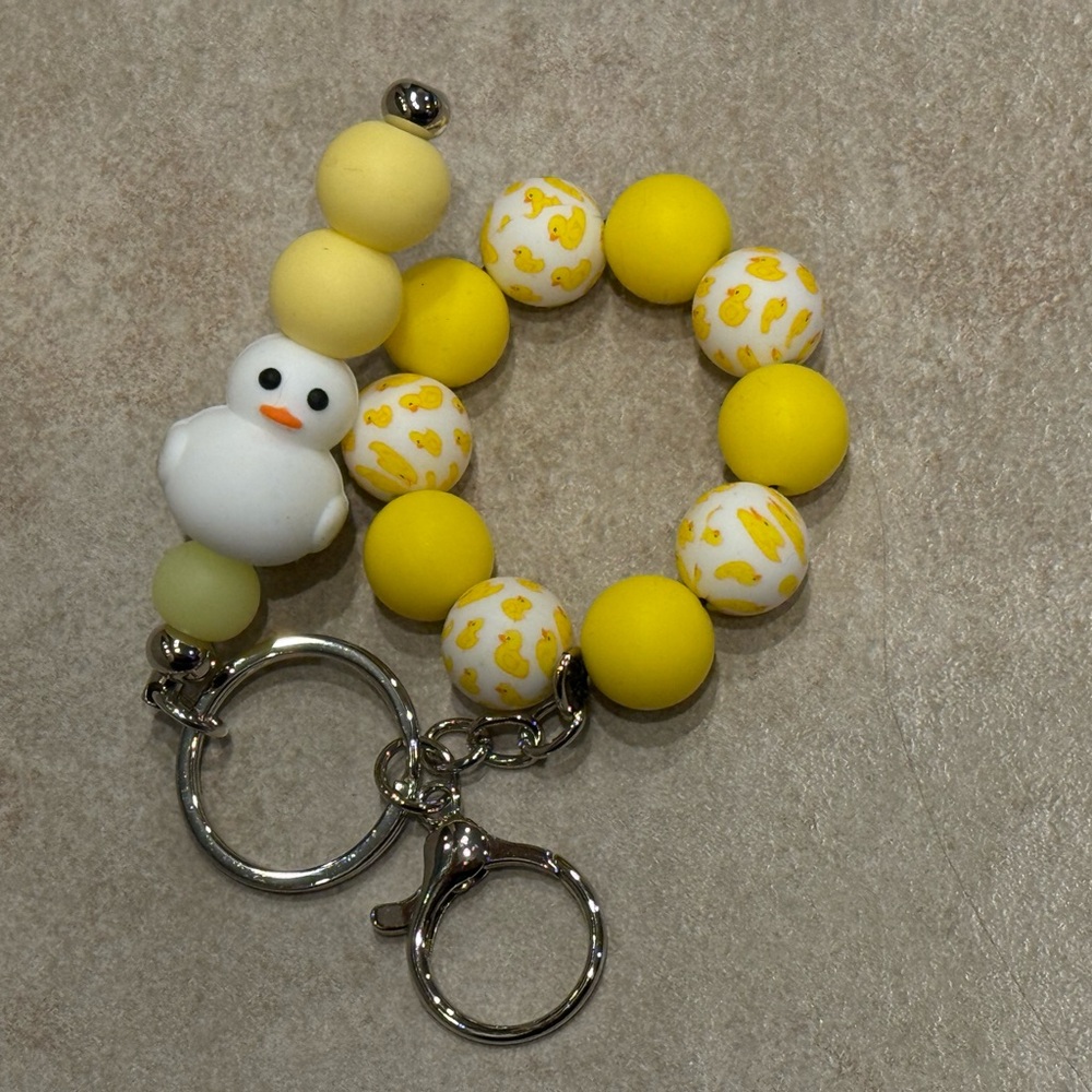 Yellow and White Beaded Duck Keychain for Kids